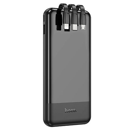 Универсальный Доп. Аккумулятор 10000mAh, J114, HOCO, 1 USB (5V/2.0A), кабель Lightning/Type-C/Micro, черный