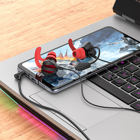 Проводные наушники M105, Sharp wire control gaming earphones, HOCO, вакуумные игровые с микрофоном, черные