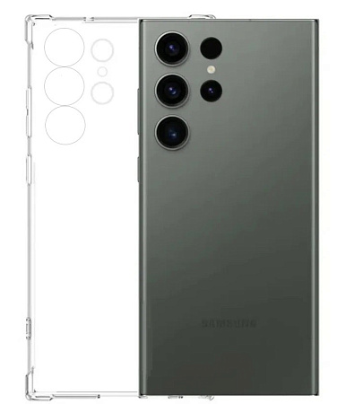 Чехол силиконовый для Samsung Galaxy S23 Ultra, усиленные края, с защитой камеры, X-CASE, прозрачный