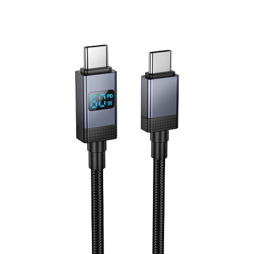 Кабель Type-C на Type-C, HOCO, X118, 1м, 60W, с дисплеем, черный