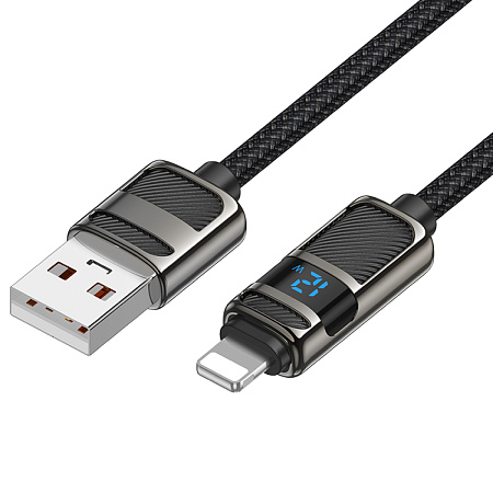 USB дата кабель Lightning, HOCO, U137, 1.2м, с дисплеем, черный