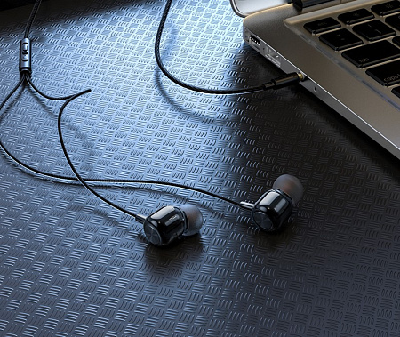 Проводные наушники M87 String wired earphones, hoco, вакуумные с микрофоном, черные