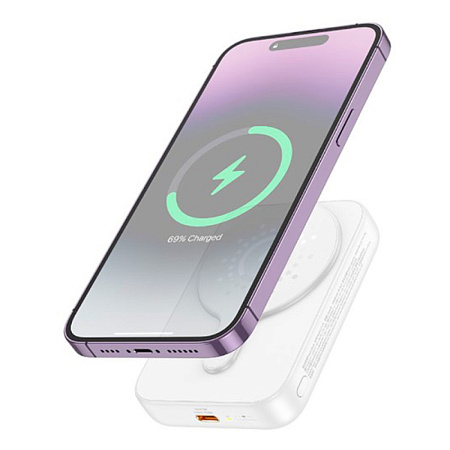 Универсальный Доп. Аккумулятор 10000mAh, J117A, HOCO, выход: 1 PD 20W, беспроводная зарядка (MagSafe), белый
