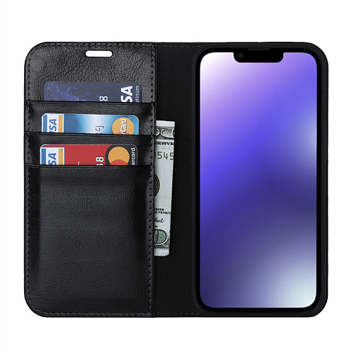 Чехол-книжка для iPhone 14 Plus, боковой, экокожа, черный