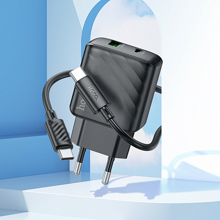 Сетевое зарядное устройство, 1 PD 30W + 1 USB 3.0 QC (CS23A), HOCO, Type-C to Type-C, черный