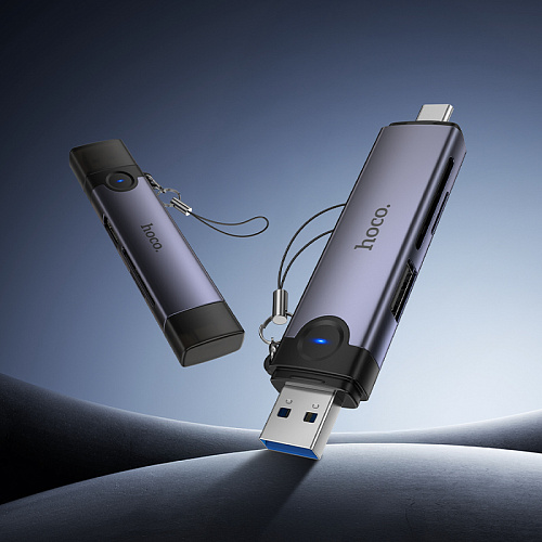 Картридер 3 в 1, USB/Type-C на SD/TF3.0+USB 2.0, HB56, HOCO, серый