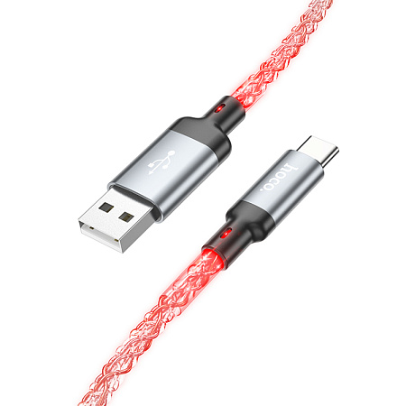 USB Кабель Type-C, HOCO, U112, 1м, светящийся, серый