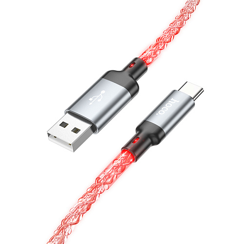 USB Кабель Type-C, HOCO, U112, 1м, светящийся, серый