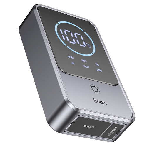 Универсальный Доп. Аккумулятор 10000mAh, QS7, HOCO, 12V(запуск двигателя авто)+2USB (5V/2A)+ фонарик, с дисплеем, черный