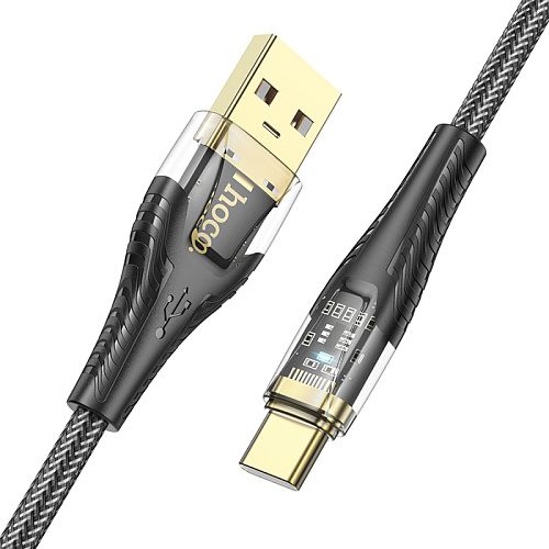 USB Кабель Type-C, HOCO, U121, 1.2м, прозрачный черный