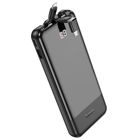 Универсальный Доп. Аккумулятор 10000mAh, J114, HOCO, 1 USB (5V/2.0A), кабель Lightning/Type-C/Micro, черный