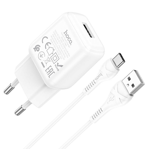 Сетевое зарядное устройство, 1 USB 2.1A (C96A), HOCO, Type-C, белый
