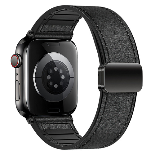 Ремешок на руку для Apple Watch 44/45/46/49 мм, HOCO, WA34, воловья кожа, двойная магнитная застежка, черный