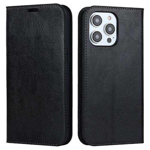 Чехол-книжка для iPhone 14 Pro, боковой, экокожа, черный
