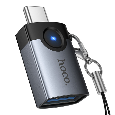 Переходник OTG Type-C, Type-C (папа) на USB 3.0 (мама), UA46C, HOCO, серый