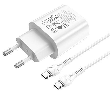 Сетевое зарядное устройство, 1 PD 25W (N22), HOCO, Type-C to Type-C, Безопасный сертификат, белый