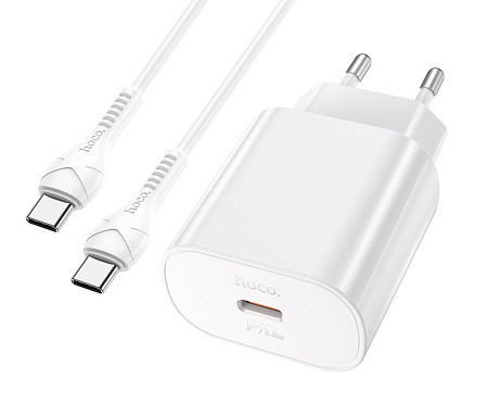 Сетевое зарядное устройство, 1 PD 25W (N22), HOCO, Type-C to Type-C, Безопасный сертификат, белый