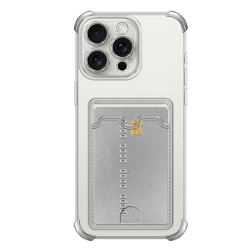 Чехол силиконовый для iPhone 15 Pro Max (6.7), с карманом для карты, с защитой камеры, X-CASE, прозрачный