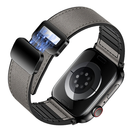 Ремешок на руку для Apple Watch 44/45/46/49 мм, HOCO, WA34, воловья кожа, двойная магнитная застежка, черный