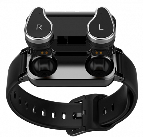 Беспроводные наушники T89 черные вакуумные с чехлом - фитнес браслетом