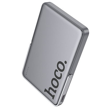 Универсальный Доп. Аккумулятор 5000mAh, Q36, HOCO, 1 PD 20W, беспроводная зарядка (MagSafe), с подставкой, серый