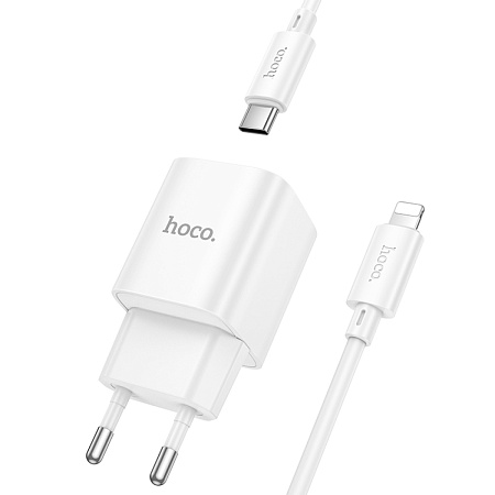 Сетевое зарядное устройство, 1 PD 20W + 1 USB 3.0 QC (C147A), HOCO, Type-C to Lightning, мини, белый