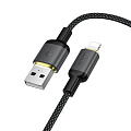USB дата кабель Lightning, HOCO, X128, 1 метр, ток до 2.4A, цвет черный
