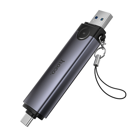 Картридер 3 в 1, USB/Type-C на SD/TF3.0+USB 2.0, HB56, HOCO, серый
