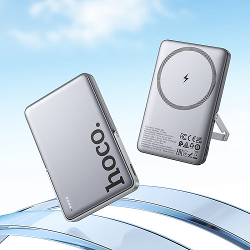 Универсальный Доп. Аккумулятор 5000mAh, Q36, HOCO, 1 PD 20W, беспроводная зарядка (MagSafe), с подставкой, серый