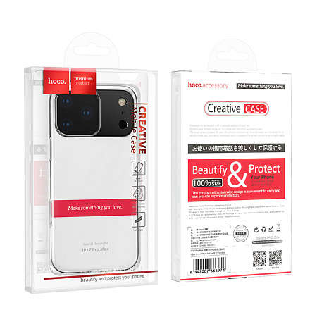 Чехол силиконовый для iPhone 17 Pro, Light series TPU, HOCO, прозрачный