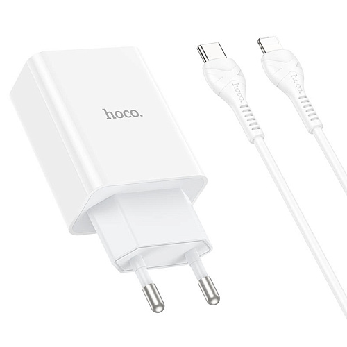 Сетевое зарядное устройство, 2 PD 20W/18W + 1 USB 3.0 QC (C99A), HOCO, Type-C to Lightning, белая