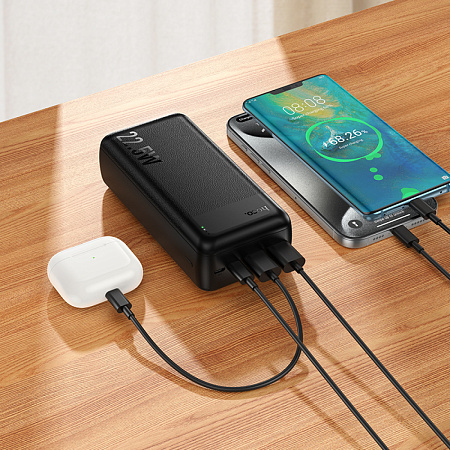 Универсальный Доп. Аккумулятор 30000mAh, J159B, HOCO, выход: 1 USB (22.5W), 1 PD (20W), черный