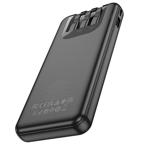 Универсальный Доп. Аккумулятор 10000mAh, J114, HOCO, 1 USB (5V/2.0A), кабель Lightning/Type-C/Micro, черный
