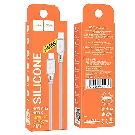 Кабель Type-C на Type-C, HOCO, X101, 1м, 60W, серый