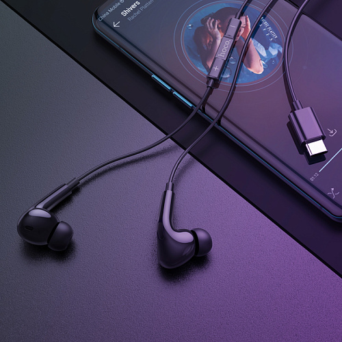 Проводные наушники M101 Pro Type-C, Crystal joy wire-controlled, HOCO, вакуумные с микрофоном, черные