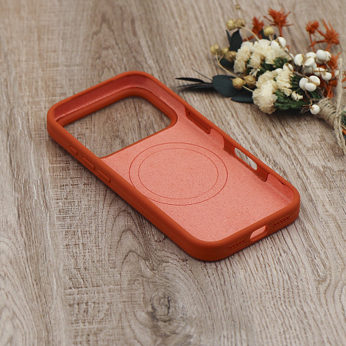 Чехол-накладка для iPhone 17 Pro Max, Silicon Case, магнитный (MagSafe), с дизайном, без лого, X-CASE, оранжевый