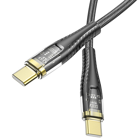 Кабель Type-C на Type-C, HOCO, U121, 60W, 1.2м, прозрачный черный