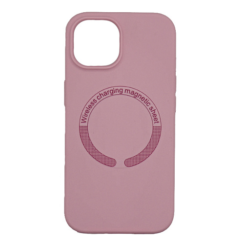 Чехол-накладка для iPhone 15, Silicon Case, магнитный (MagSafe), без лого, X-CASE, бледно-розовый