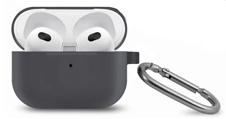 Чехол силиконовый для Airpods 3 case, X-CASE, угольно-серый с карабином