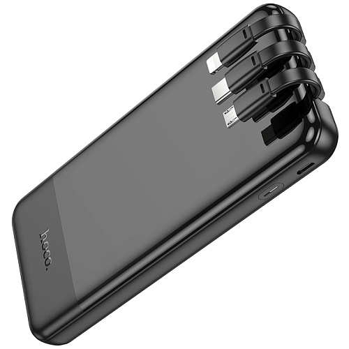 Универсальный Доп. Аккумулятор 10000mAh, J114, HOCO, 1 USB (5V/2.0A), кабель Lightning/Type-C/Micro, черный
