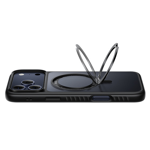 Чехол для iPhone 17 Pro Max, TPU + PC board, Магнитный (MagSafe), с подставкой, AS1, HOCO, черный