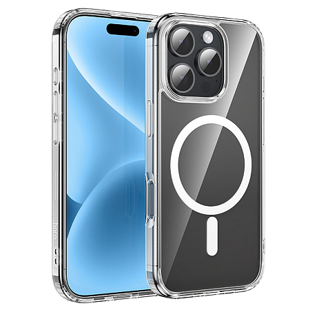 Чехол силиконовый для iPhone 16 Pro Max, Магнитный (MagSafe), HOCO, прозрачный