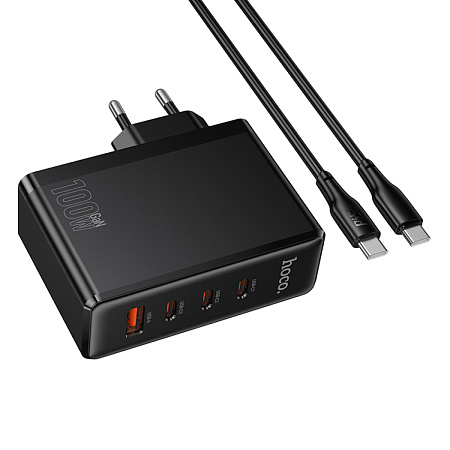 Сетевое зарядное устройство, 3 PD 65W/30W + 1 USB 18W (N85), HOCO, Type-C to Type-C, черный