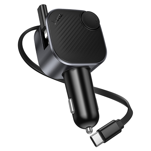 Bluetooth FM модулятор, E167 Hero, HOCO, 1 PD 30W+1 USB QC3.0, с выдвижным кабелем, черный
