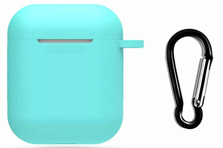 Чехол силиконовый для Airpods 1/Airpods 2 case, X-CASE, бирюзовый с карабином