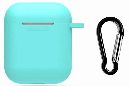 Чехол силиконовый для Airpods 1/Airpods 2 case, X-CASE, бирюзовый с карабином