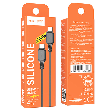 Кабель Type-C на Type-C, HOCO, X101, 1м, 60W, черный