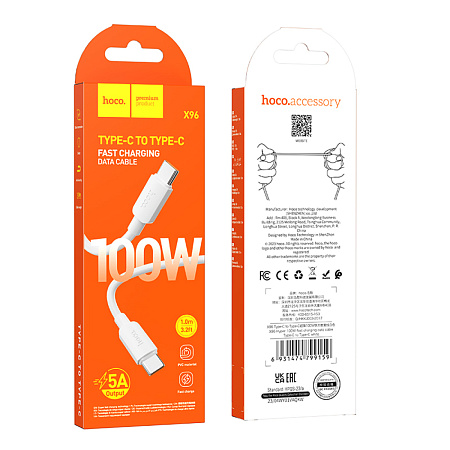 Кабель Type-C на Type-C, HOCO, X96, 1м, 100W, белый