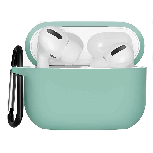 Чехол силиконовый для Airpods Pro/Pro 2, X-CASE, мятный с карабином