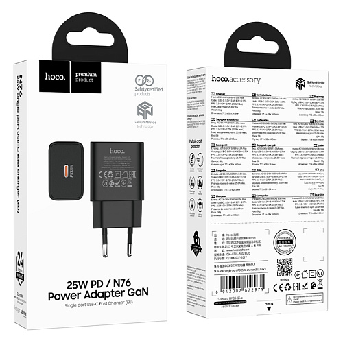 Сетевое зарядное устройство, 1 PD 25W (N76), HOCO, цвет черный